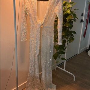 Show Me Your MuMu Sequin Jumpsuit in Iridescent White